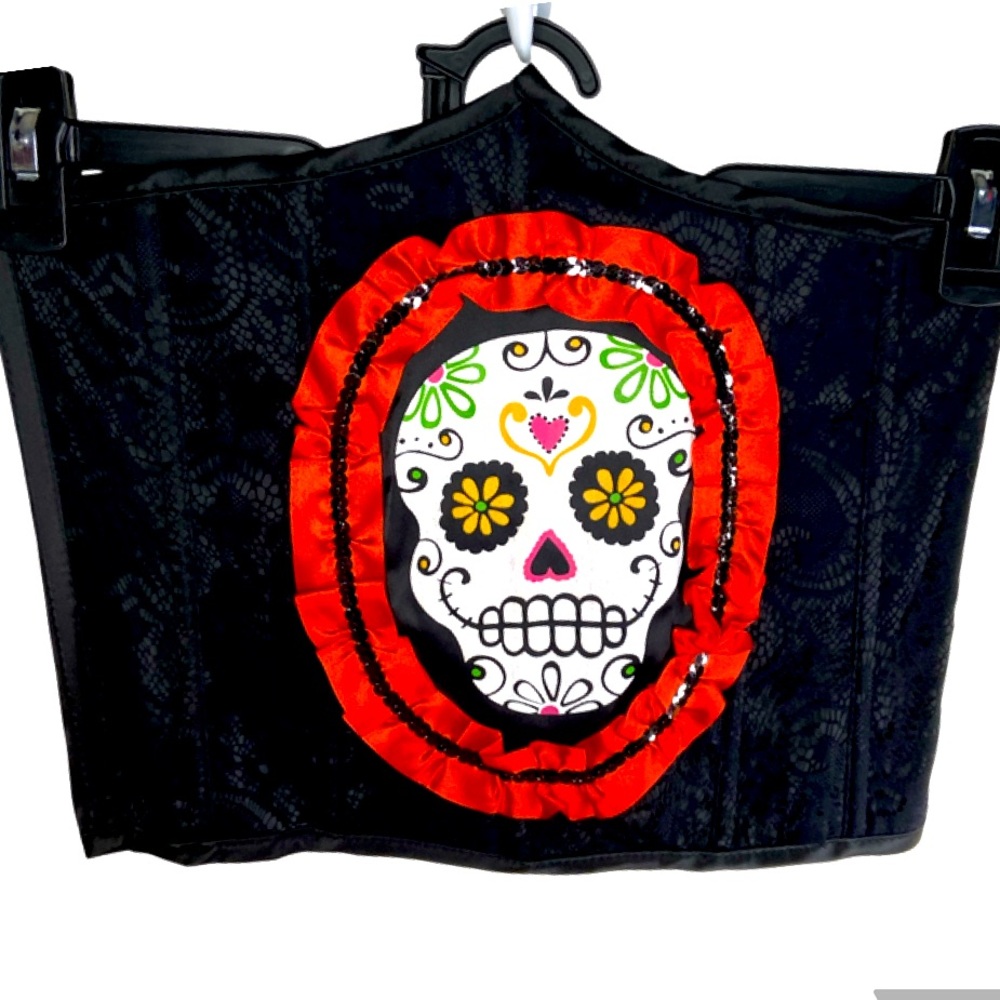 AMSCAN Day of the Dead Waist Cincher Corset Halloween Sz Adult Standard - Picture 2 of 8